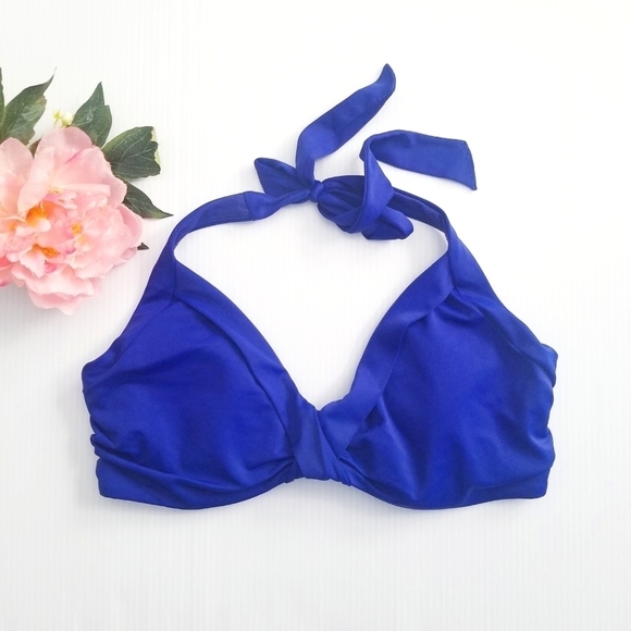 ATHLETA Bra Cup Halter Bikini Top Sapphire Blue 36 B C - Picture 2 of 8